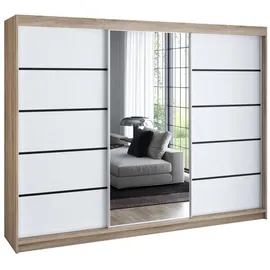 A&J MöbelLand Schiebetürenschrank VILUNO 200 x 215 x 59,5 cm Weiß/Schwarz