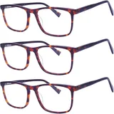Cvantus Tortoiseshell Lesebrille 2,0 | Quadratische Lesebrille Damen 2 0 | Blendfreie, Lesebrille Herren 2 0 Blaulichtfilter & UV Filter | Antistatische Computer Lesebrille 2 0 Dioptrien 3er Pack - M