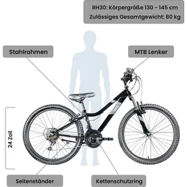Galano GA20 24" RH 30 cm schwarz/grau 21-Gang V-Brakes
