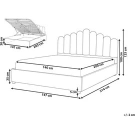 Beliani Bett mit Stauraum Samtstoff Vincennes 140 x 200 cm,