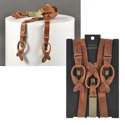 Sir Redman Hosenträger Leder 25mm Y-Form mit Clips und Lederlaschen für Knöpfe cognac