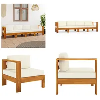 vidaXL 4 Sitzer Gartensofa mit Cremeweißen Auflagen Massivholz Akazie - Gartensofa - Gartensofas - Gartenbank - Gartenbänke - Weiß