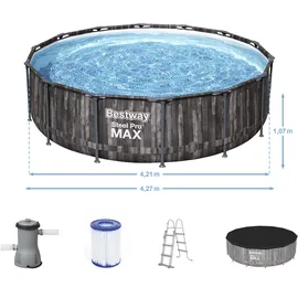 BESTWAY Steel Pro Max Frame Pool Set 427 x 107 cm holzoptik inkl. Filterpumpe
