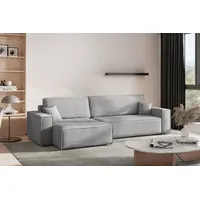 yourhouse24 Ecksofa Gepolstertes KARL XL L-Form, Cord&Bouclé-Stoff, mit Schlaffunktion und Bettkasten, Seite universal grau