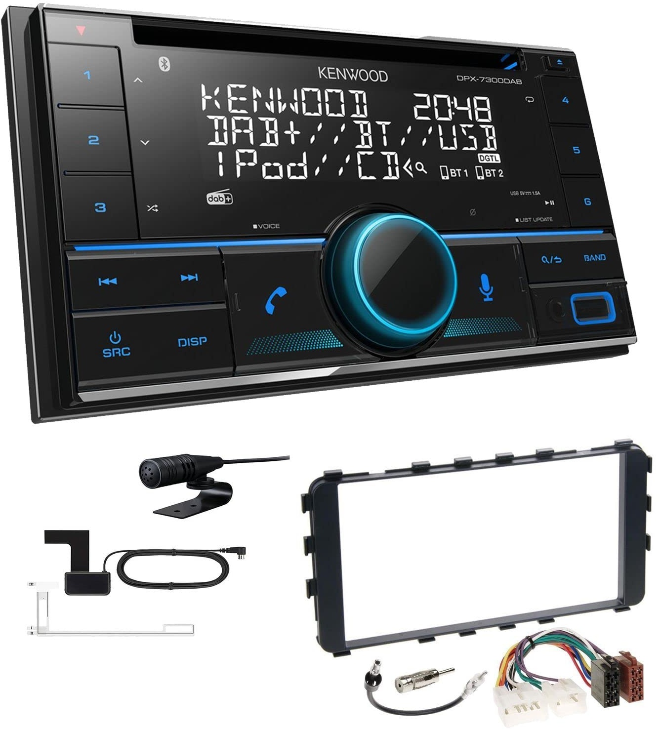 Kenwood DPX-7300DAB 2-DIN Autoradio mit Bluetooth Digitalradio DAB+ USB CD passend für Toyota Yaris schwarz mit OEM-Navi