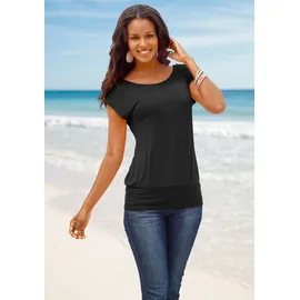 LASCANA Longshirt "mit breitem Bund", Damen, Gr. 32/34, grau (taupe, schwarz), Obermaterial: 95% Viskose (LENZINGTM ECOVEROTM), 5% Elasthan, unifarben, bequem lang, Rundhals, Shirts Longshirt, aus weichem Viskose-Stretch, Topseller