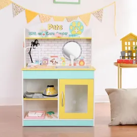 Teamson Kids Little Helper Holzhaustierspielständer Pretend Vet Clinic Spielzeugset für Katzen- und Hundespielzeug mit 19 Rollenspielzubehör Grün/Gelb TD-13636A
