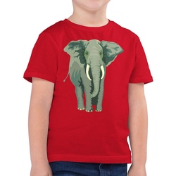Shirtracer T-Shirt Elefant - Tiermotiv Animal Print - Jungen Kinder T-Shirt elefant t-shirt kinder - elefanten shirt rot 140 (9/11 Jahre)
