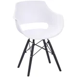 SAM Schalenstuhl Lea, Weiß, ergonomisch geformte Sitzschale aus Kunststoff, bequemer Esszimmerstuhl im Retro-Design, schwarzes Metallgestell