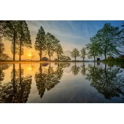 Fototapete PAPERMOON "Photo-Art CHANWIT WHANSET, MOUNT FUJI SPIEGELT SICH IM SEE, JAPAN", bunt, B:3,00m L:2,23m, Vlies, Tapeten