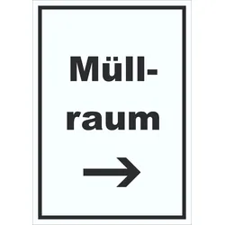 HB-Druck Müllraum Schild mit Text Richtungspfeil rechts Abfall Mülltrennung hochkant A0 (841x1189mm)