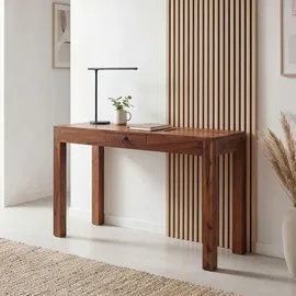 FineBuy Schreibtisch FineBuy Bürotisch 118 cm Sheesham Massivholz Laptoptisch Schublade