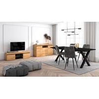 Skraut Home - Wohnzimmermöbel-Set | Tisch 200 Schwarze X-Beine 10 Personen | Lowboard 140 | Sideboard/Buffetschrank 140 | Eiche und Schwarz | Industrieller Stil