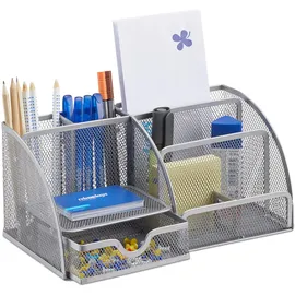 Relaxdays Schreibtischorganizer 6 Ablagen Silber