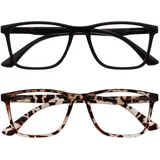 OPULIZE NYX Blaulichtfilter Lesebrille für Damen Herren - Blendfreie UV400-Schutz Federscharnier Anti-Müdigkeit - 2er-Pack - Rechteckiger Rahmen - Schwarz Braun - + 1,00