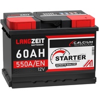 LANGZEIT Autobatterie 12V 60Ah STARTER wartungsfrei ersetzt 54Ah 55Ah 61Ah 62Ah