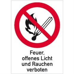 Aufkleber Feuer, offenes Licht und Rauchen verboten, Kombischild, Folie, 210x297 mm