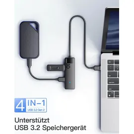 Inateck USB Hub 3.2 Gen 2, USB Verteiler mit 4-Port USB-A-Anschlüssen, 50cm Kable, kompatibel mit Windows 7/8/10/11, Mac OS,Linux