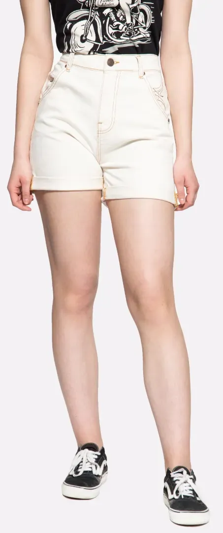 Queen Kerosin Denim Damen Shorts, weiss, Größe 30