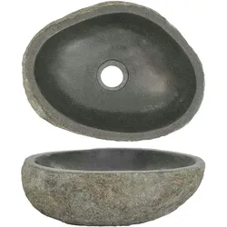 DELUKE® Naturstein Waschbecken oval - Flussstein Aufsatzwaschbecken Waschschale Waschtisch Handwaschbecken Bad Waschplatz Badezimmer Oval, 29-38cm