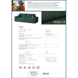 beautysofa Eckcouch Cordstoff U-Form mit Schlaffunktion 2-Sitzer Grün