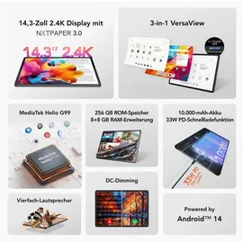 TCL NXTPAPER 14 16 GB RAM 256 GB Grau + Flip Case + Eingabestift