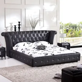 aea Chesterfield Big Bett XXL Kopfteil Betten Polster Hotel Samt Schwarz Stoff Ohren