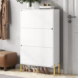 Okwish Schuhschrank 73 x 120 x 24 cm mit 3 Türen / weiß/gold