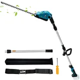 Teleskop Heckenschere Akku für Makita Akku 18V, 48cm Schnittbreite, Zinkenabstand 16 mm, Höhe bis 2.7m, 150° winkelverstellbarer Schneidkopf (Blau Ohne Batterie)