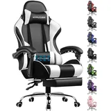 GTPLAYER Bürostuhl Gaming Stuhl Massage Gaming Sessel Ergonomischer Gamer Stuhl mit Fußstütze, Kopfstütze Massage-Lendenkissen, Gepolstert Gami... - Weiß