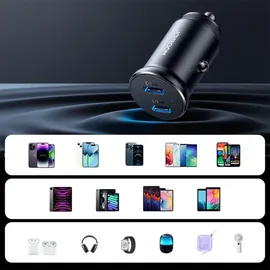 Joyroom JR-CCN06 30W 2x USB-C mini Car Charger metal - Schwarz