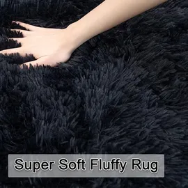 luxuskollektion Teppich Schwarz Shaggy Flauschig 150x240cm Anti-Rutsch Unterseite