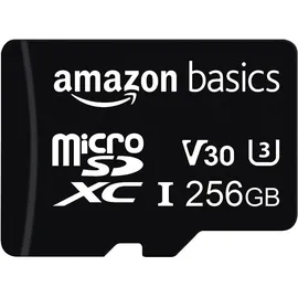 Amazon Basics MicroSDXC, 256 GB, mit SD Adapter, A2, U3, Lesegeschwindigkeit bis zu 100 MB/s, Schwarz