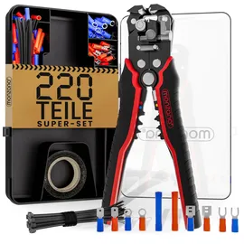 monzana MONZANA® Abisolierzange 3in1 Set 220-teilig Zubehör Box 0,2-6mm2 Stahl Automatisch Isolierband Kabelbinder Elektro Abisolierwerkzeug Crimpzange Kabel