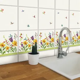 wall-art K&L Wall Art Fliesenaufkleber »Blumenwiese mit Vögeln«, selbstklebend