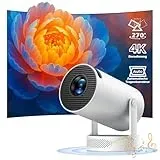 Smart Mini Beamer, Upgraded Beamer 4K 1080P 5W Lautsprecher, Mini Projektor Tragbarer Unterstützung Android 11 WiFi6 BT5.4, Projektor Klein Auto Keystone 270° Dreh Kompatibel mit HDMI/TV Stick/Laptop