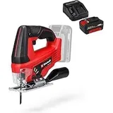 Einhell Akku-Stichsäge TC-JS 18 Li Power X-Change (Li-Ion,18V,20 mm Hubhöhe,max. 45° Schrägschnitte,Pendelhubfunktion,werkzeuglose Sägeblattaufnahme,inkl. Sägeblatt,4 Ah Akku und Schnellladegerät)