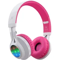 Riwbox WT-7S Kinder Kopfhörer Bluetooth mit LED-Beleuchtung, faltbar Stereo-Kopfhörer mit Mikrofon und Lautstärkeregler für PC/Fernseher/Tablette (Rosa & Weiß)