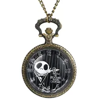 Avaner Paar Taschenuhr mit Schädel Design Analog Quarzwerk Steampunk Uhr mit arabischen Ziffern Kette für Herren Damen Valentinstag Halloween Weihnachten