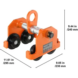 Vevor Laufkatze 1Tonnen Tragfähigkeit Hallenkran 63,5-203,2mm Einstellbare Breite Kran 295x230x240mm Rollfahrwerk Doppelrad-Design Handfahrwerk für I- und H-Trägern Hallenkran Ladekran