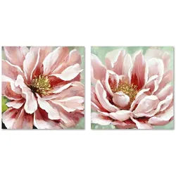 Bild Home ESPRIT Blume – 2-teilig, 80 x 80 cm in Grün & Rosa, handgemalt im traditionellen Stil