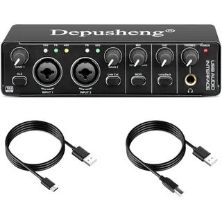 Depusheng RX2 USB Audio Interface Computer Aufnahme Soundkarte Audio Mixer Audio Interface für Home Studio kann 48V Kondensatormikrofon anschließen, Gitarrenaufzeichnung