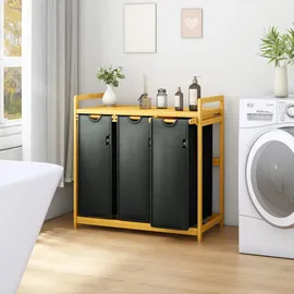 ADEL DREAM AdelDream Wäschekorb mit Bambusrahmen 150 l, 3 Fächer Bambus Wäschesammler Grau - Grau