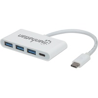 Manhattan 3+1 Port USB 3.2 Gen 1-Hub USB 3.0) mit Schnellladeport, mit USB-C Stecker Weiß