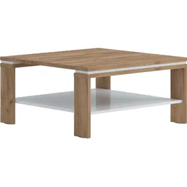 PLACES OF STYLE "Stela", weiß (tobaco oak, crystal weiß hochglanz, tobaco oak holz dekor), B:90cm H:44,6cm T:88cm, Tische, Couchtisch, mit Ablageboden UV-lackiert weiß Hochglanz