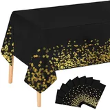 WIYETY 8 Stück Schwarz und Gold Party Tischdecke, Wasserdicht Tischdecke, Papiertischdecke Rolle, Party Dot Tischdecke, Rechteckig Tischtuch Geeignet für Geburtstagdeko, Hochzeit, 137x274cm, Schwarz