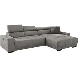 Jockenhöfer GRUPPE Le Mans mit elektromotorischer Sitztiefenverstellung (30 cm)", 315x110 cm Luxus-Microfaser Lederoptik Ottomane beidseitig grau (29537139-0)