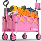 GT GETCO TECH Bollerwagen Faltbar mit 4 verstärkten Rollen, Faltbarer Klappbarer Handwagen mit Griff, Bollerwagen Geländegängig für Lebensmittelgeschäft, Camping, Einkaufen, Strand, Garten, Rosa