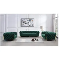 S-Style Möbel Polstergarnitur Ashley 3+2+1, Chesterfield mit Goldenen Metall Füßen, (1x 3-Sitzer-Sofa, 1x 2-Sitzer-Sofa, 1x Sessel), mit Wellenfederung grün