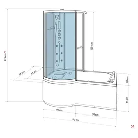 AcquaVapore Kombination Badewanne Dusche K50-R32-EC Duschtempel 100x170 cm